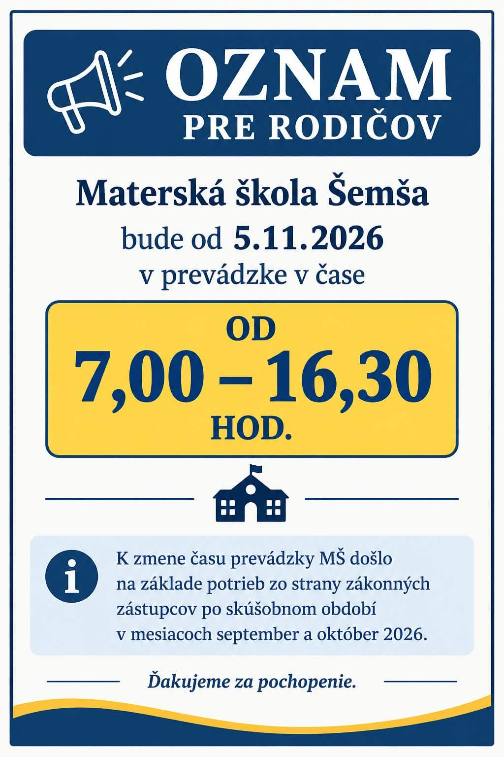 Fotka - Zmena prevádzkového času MŠ